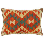 Bareens Designer Rugs - Turkish Boho Chic Rigby Hand Woven Kilim Pillow - Embellish your home with this timeless casual chic handmade Southwestern Kilim throw pillow covers made with wool and cotton. Constructed on a loom by Nomad Turkman people with hand spun wool and Natural Vegetable dyes these beautiful Kilim pillow covers are known for their beautiful repetitive geometrical, naturalistic floral and traditional patterns yet still giving it a moden look. Masterfully artisan-crafted on traditional Kilim looms with a contemporary fashion palette producing bold intricate sharp patterns making them a standout piece in any decor.