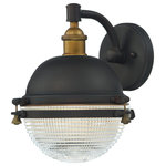 Maxim Lighting - Portside 1-Light Outdoor Wall Sconce - This nautical design features a solid dome of aluminum finished in Oil Rubbed Bronze with solid brass hardware finished in Antique Brass. The Clear prismatic glass diffuser completes the authentic look of this outdoor collection.