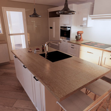 Cuisine avec îlot central style cottage
