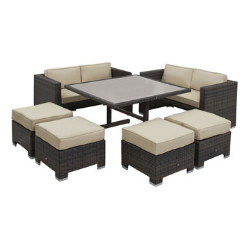 Cube Outdoor Sofa Dining Set, Brown