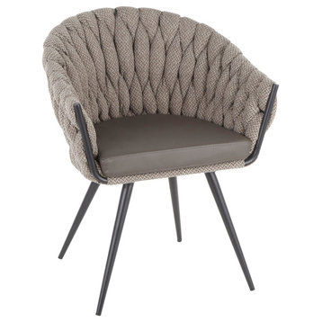 Braided Matisse Chair, Black Frame, Grey PU, Grey Fabric