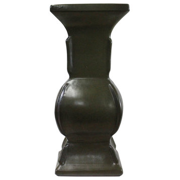 Chinese Handmade Dark Olive Army Green Ceramic Accent Vase Hws348