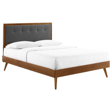 Willow Queen Wood Platform Bed With Splayed Legs, Walnut Charcoal