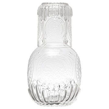 Debossed Glass Carafe with Glass, Clear