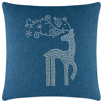 Sparkles Home Rhinestone Reindeer Pillow, Royal, 16x16