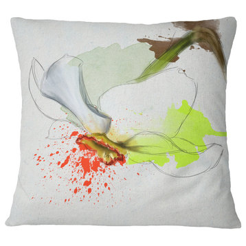 Narcissus Flower Sketch Watercolor Floral Throw Pillow, 16"x16"