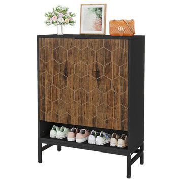 25 Pairs Shoe Cabinet With Doors, Gray