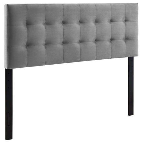 Lily King Biscuit Tufted Performance Velvet Headboard, Gray