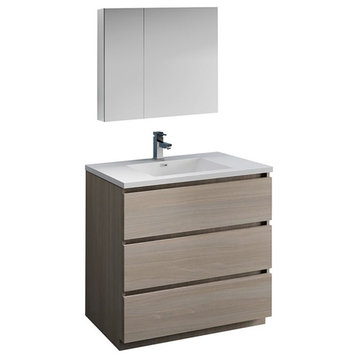 Fresca Lazzaro 36" Modern Wood Bathroom Vanity with Medicine Cabinet in Gray