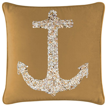 Sparkles Home Shell Anchor Pillow, Gold Velvet, 16x16