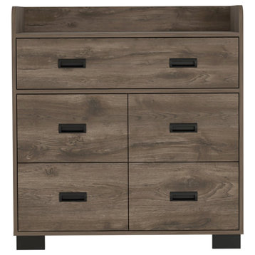 Transitional Dresser, Top With Raised Edges & 4 Spacious Drawers, Dark Brown