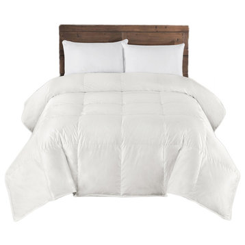 White Cotton Silk Goose Down Comforter, King/Cal King