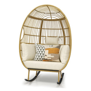 Modern Egg Lounge Chair, Sturdy Wicker Covered Frame With Thick ...