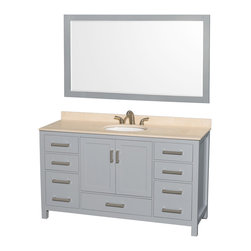 60 inch Transitional Grey Finish Bathroom Vanity Set - Bathroom Vanities And Sink Consoles