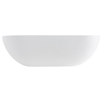 70" Solid Surface White Stone Freestanding Oval Tub w/Drain, Matte White