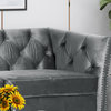 Madera Contemporary Tufted Velvet 3 Seater Sofa, Smoke/Dark Brown