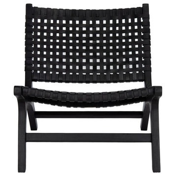 Oma Leather Woven Arm Chair Black
