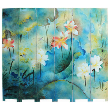 Water Ink Style Blue Lotus Pond Flower Birds Theme Graphic Screen Hcs5984