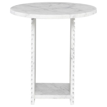 Nuevo Mya Contemporary Marble Stone Side Table in Honed Bianco White