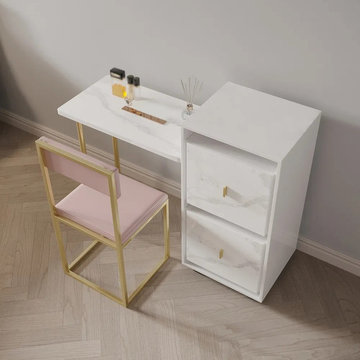 $931.99_Modern Folding Desk with Chair White Extendable Writing Desk with Cabine