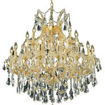Elegant Lighting - Maria Theresa 24 Light Chandelier in Gold with Clear Royal Cut Crystal - A heavenly high point to your home Maria Theresa collection pendant lamps are ablaze with hundreds of resplendent crystals. Copious strands of sparkling clear or Golden-teak crystals dangle from elaborate tiers of glass-coated steel arms in your choice of a wide selection of finish colors. An imperial favorite for the stairwell dining room or living room.&nbsp