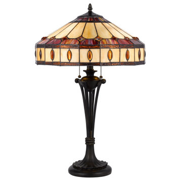 Benzara BM282170 Xia 26" Tiffany Style Vintage Table Lamp, Glass Shade, Bronze