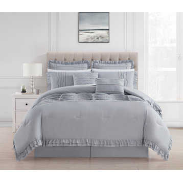 Chic Home Yvette Comforter Set - Bed Skirt Decorative Pillows Shams - Grey
