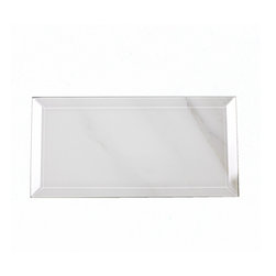 Abolos - Nature 4 in x 8 in Beveled Glass Subway Tile in Glossy Calacatta White - Wall And Floor Tile