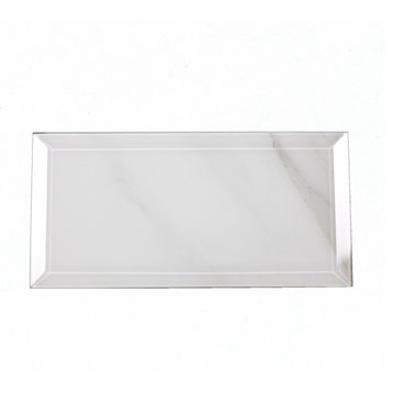 Nature 4 in x 8 in Beveled Glass Subway Tile in Glossy Calacatta White