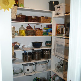Traditional kitchen pantry ideas - Example of a classic vinyl floor kitchen pantry design in San Luis Obispo with an undermount sink, shaker cabinets, light wood cabinets, solid surface countertops, green backsplash, stainless steel appliances and an island