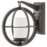 Hinkley - Hinkley 1010OZ Small Wall Mount Lantern, Dark Bronze, Light Bronze - Inspired by globes and navigational compasses, this clean and minimal cage design features intersecting spheres of Oil Rubbed Bronze that enclose a sleek pillar of etched opal glass. Constructed from sturdy cast aluminum, Compass maps a path to style for facades that range from traditional to contemporary.