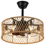 Oaks Aura - Aura Aura 18" Boho Caged Farmhouse Woven Rattan Ceiling Fan with Lights , Brass - Combining unique bohemian style with practical functionality, this rattan ceiling fan brings a charming farmhouse vibe to your space. Its grid-like design allows light to spread through the gaps to every corner, creating a warm and cozy atmosphere. Equipped with three wind speed settings, this ceiling fan allows you to adjust the wind power as needed. In addition, it is equipped with a remote control, which is convenient for you to remotely control the switch and adjustment of the fan and light, bringing a more convenient use experience.