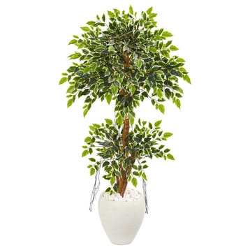 56" Variegated Ficus Artificial Tree in White Planter