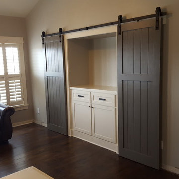 Media Alcove Cabinets with Barn Doors