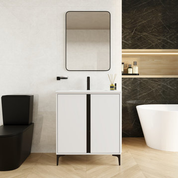 BNK Freestanding Bathroom Vanity with Soft Close Door and Adjustable shelf, White, 30inch