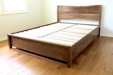 Custom Walnut Bed with Live-Edge Headboard and Under-bed Storage Drawers