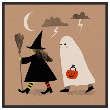 Canvas Art Framed 'Halloween Witch Ghost Graphic III' by Victoria Barnes, 22x22
