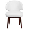 Comfort Back Series White Leather Side Reception Chair With Walnut Legs