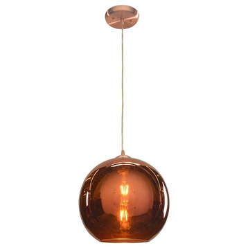 Glow, l Mirrored Glass Pendant, Brushed Copper, BCP With Copper, CP Glass