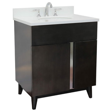 31" Single Vanity, Silvery Brown Finish With White Quartz Top