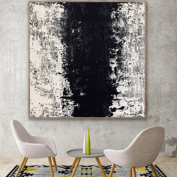 "Music" 72x72 IN Black gray abstract Art oversized Modern Painting MADE TO ORDER