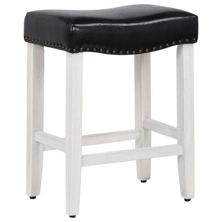 24" Upholstered Saddle Seat Counter Stool in Black