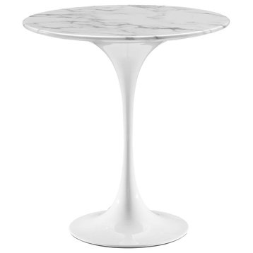 Sofa Side Table, Round, White, Artificial Marble, Metal, Modern, Hospitality