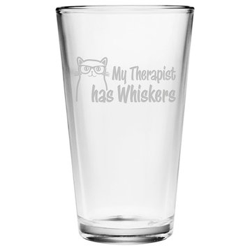 "My Therapist Has Whiskers" Pint Glasses, Set of 4