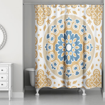 Blue and Yellow Mandala 71x74 Shower Curtain
