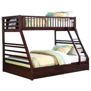 Pemberly Row Modern Wood XL Twin over Queen Bunk Bed in Espresso