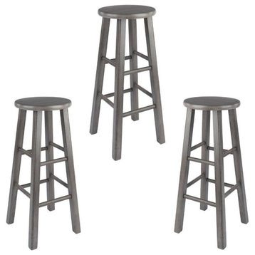 Home Square 3 Piece Transitional Solid Wood Bar Stool Set in Rustic Gray