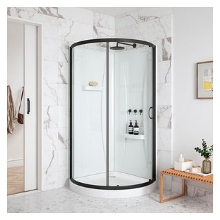 Ove Decors Breeze 32 in. Satin Nickel Shower Kit with Clear Glass Panels and Base Included