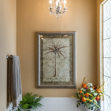 chandelier in master bath