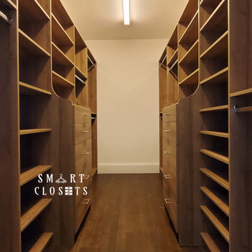 Master Walk In and Wall Unit Closet in Esterel Finish Designed by Smart Closets